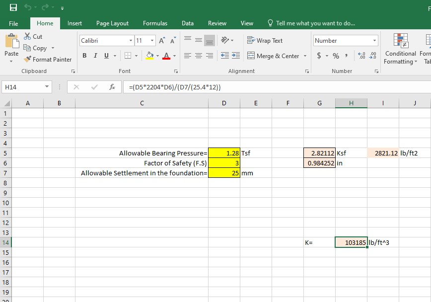 Soil Subgrade Modulus Calculation Excel Sheet Free Download